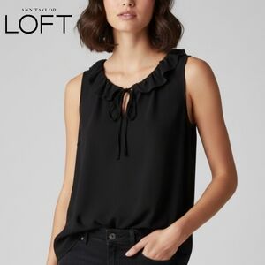 XS Ann Taylor Loft Black Sleeveless Blouse Ruffle Neckline Top
